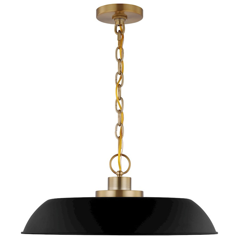 Nuvo Lighting Colony 20in 1-Light Medium Pendant | Mid-Century Modern Matte Black and Burnished Brass Metal | Kitchen Island & Dining Room | Model 60-7484