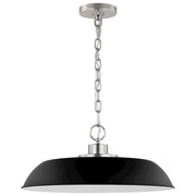Nuvo Lighting Colony 20in 1-Light Medium Pendant | Mid-Century Matte Black and Polished Nickel White Interior | Kitchen Island & Dining | Model 60-7485