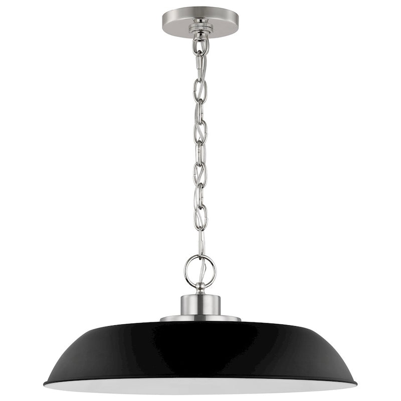 Nuvo Lighting Colony 20in 1-Light Medium Pendant | Mid-Century Matte Black and Polished Nickel White Interior | Kitchen Island & Dining | Model 60-7485