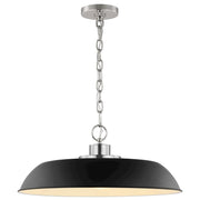 Nuvo Lighting Colony 20in 1-Light Medium Pendant | Mid-Century Matte Black and Polished Nickel White Interior | Kitchen Island & Dining | Model 60-7485