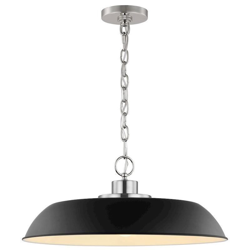 Nuvo Lighting Colony 20in 1-Light Medium Pendant | Mid-Century Matte Black and Polished Nickel White Interior | Kitchen Island & Dining | Model 60-7485