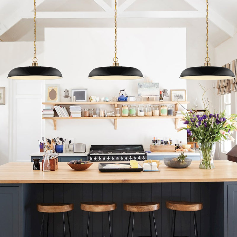 Nuvo Lighting Colony 24in 1-Light Large Pendant | Mid-Century Modern Matte Black and Burnished Brass | Kitchen Island & Dining Room | 24 x | Model 60-7487