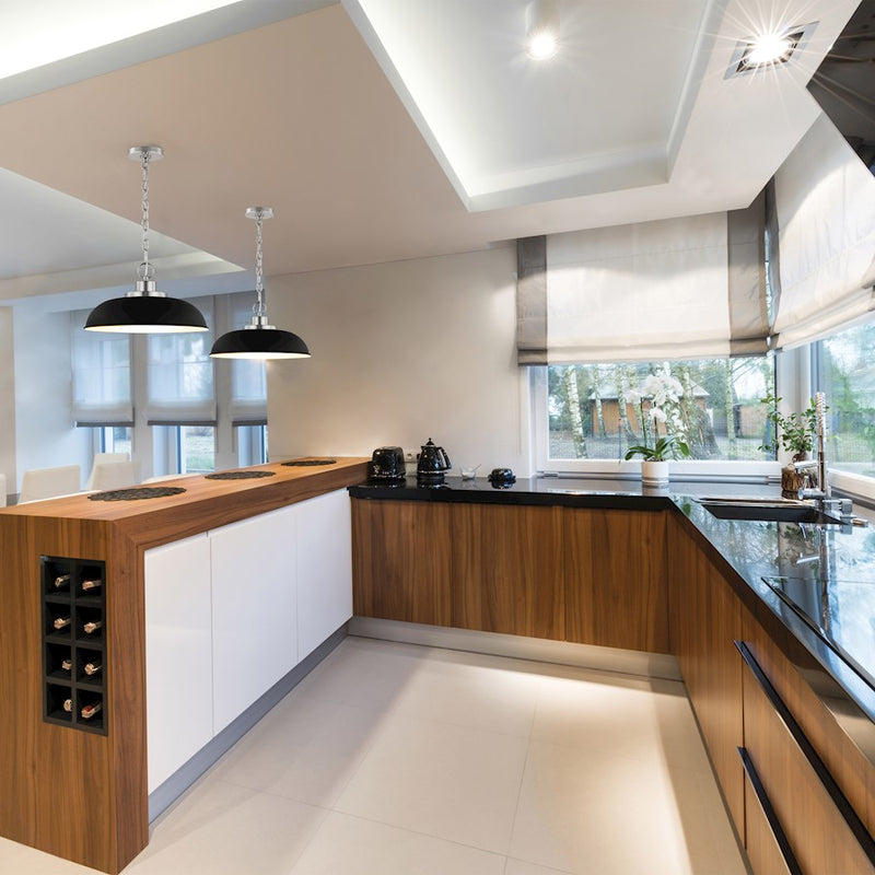 Nuvo Lighting Colony 24in 1-Light Pendant | Mid-Century Modern Matte Black and Polished Nickel | Kitchen Island & Dining Room | 24 x 24 x | Model 60-7488