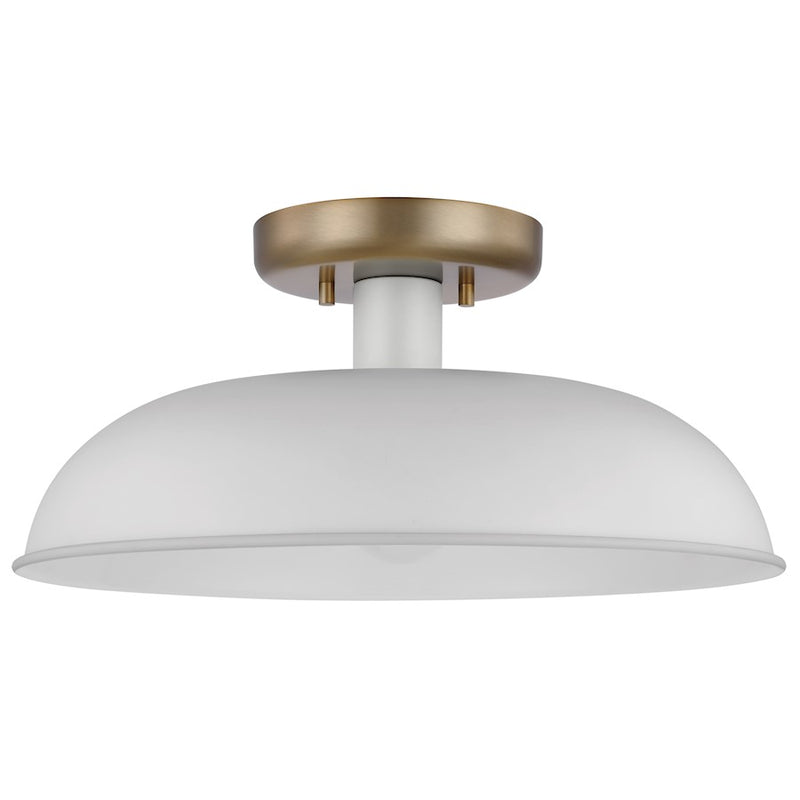 Nuvo Lighting Colony 15in 1-Light Flush Mount | Mid-Century Modern Matte White and Burnished Brass | Entryway & Hallway | 15 x 15 x 7 in | Model 60-7490