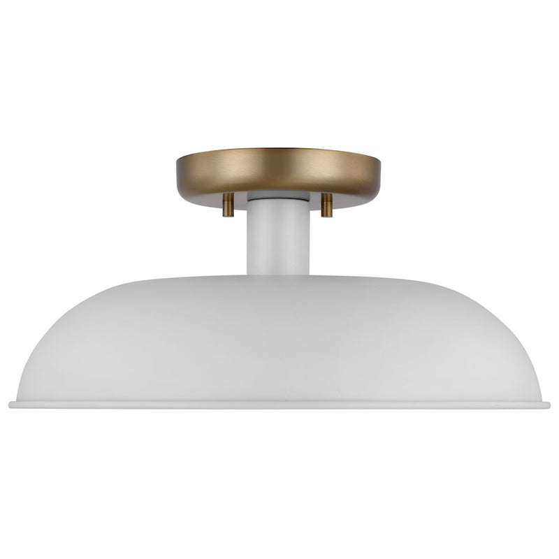 Nuvo Lighting Colony 15in 1-Light Flush Mount | Mid-Century Modern Matte White and Burnished Brass | Entryway & Hallway | 15 x 15 x 7 in | Model 60-7490