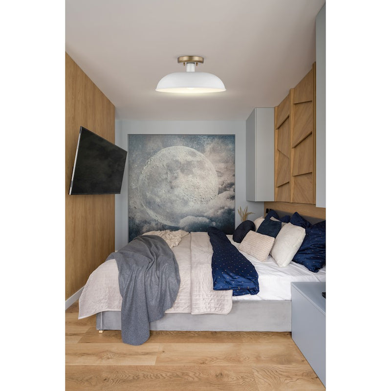 Nuvo Lighting Colony 15in 1-Light Flush Mount | Mid-Century Modern Matte White and Burnished Brass | Entryway & Hallway | 15 x 15 x 7 in | Model 60-7490