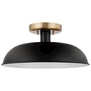 Nuvo Lighting Colony 15in 1-Light Flush Mount | Mid-Century Modern Matte Black and Burnished Brass | Entryway & Hallway | 15 x 15 x 7 in | Model 60-7491