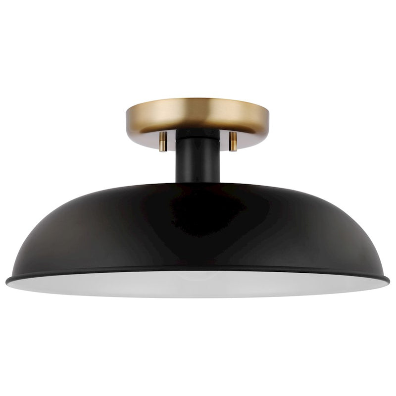 Nuvo Lighting Colony 15in 1-Light Flush Mount | Mid-Century Modern Matte Black and Burnished Brass | Entryway & Hallway | 15 x 15 x 7 in | Model 60-7491