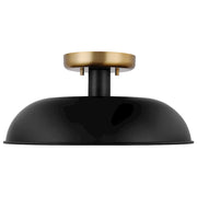 Nuvo Lighting Colony 15in 1-Light Flush Mount | Mid-Century Modern Matte Black and Burnished Brass | Entryway & Hallway | 15 x 15 x 7 in | Model 60-7491