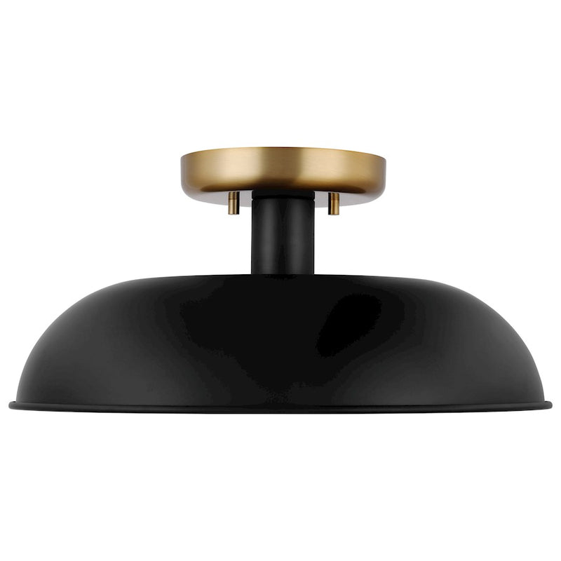 Nuvo Lighting Colony 15in 1-Light Flush Mount | Mid-Century Modern Matte Black and Burnished Brass | Entryway & Hallway | 15 x 15 x 7 in | Model 60-7491