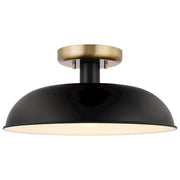 Nuvo Lighting Colony 15in 1-Light Flush Mount | Mid-Century Modern Matte Black and Burnished Brass | Entryway & Hallway | 15 x 15 x 7 in | Model 60-7491