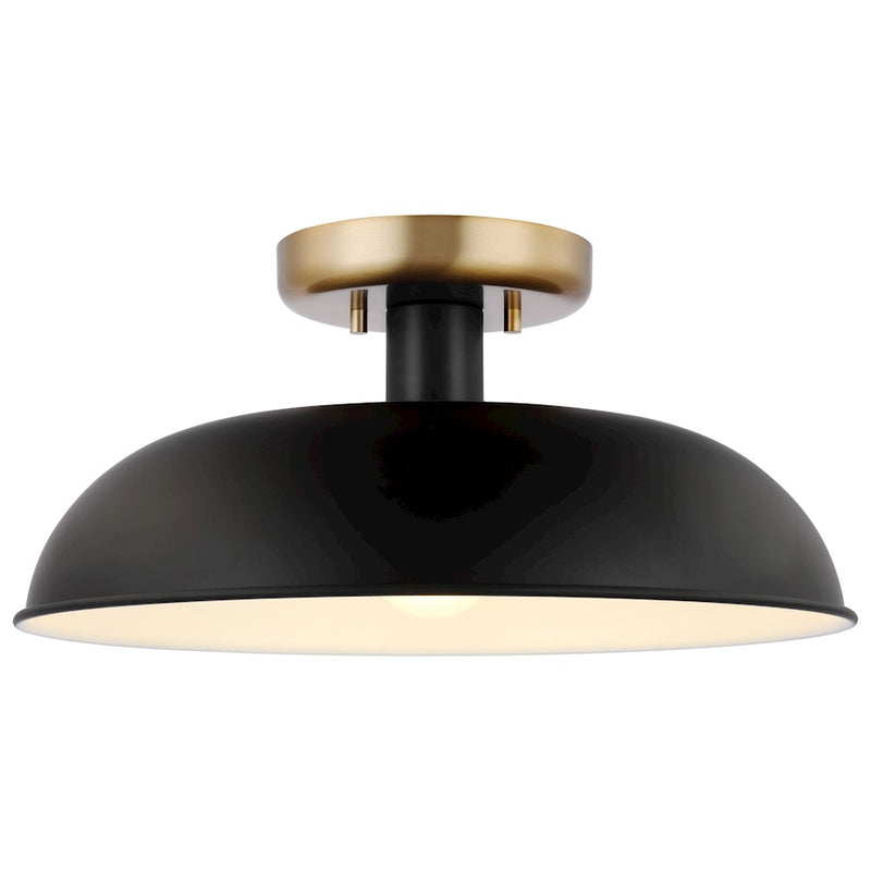 Nuvo Lighting Colony 15in 1-Light Flush Mount | Mid-Century Modern Matte Black and Burnished Brass | Entryway & Hallway | 15 x 15 x 7 in | Model 60-7491