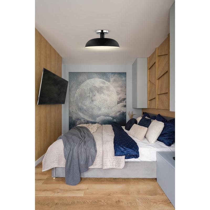 Nuvo Lighting Colony 15in 1-Light Flush Mount | Mid-Century Modern Matte Black and Polished Nickel | Hallway & Bedroom Entryway | 15 x 15 | Model 60-7492