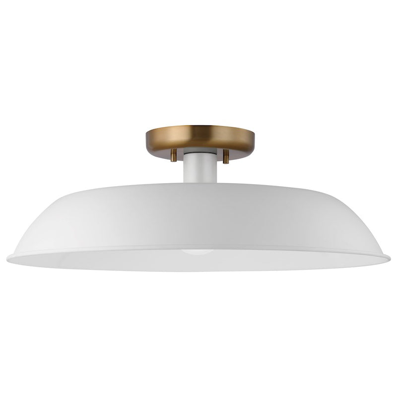 Nuvo Lighting Colony 20in 1-Light Flush Mount | Mid-Century Matte White and Burnished Brass | Entryway & Hallway | 20 x 20 x 7 in | Model 60-7493