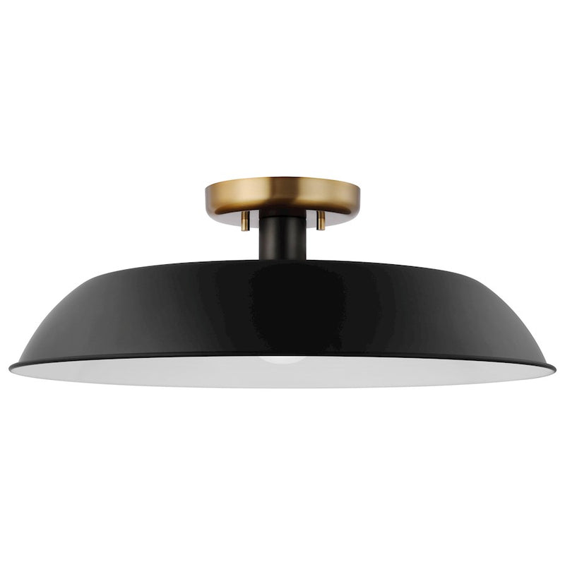 Nuvo Lighting Colony 20in 1-Light Medium Flush Mount | Mid-Century Matte Black and Burnished Brass Metal | Entryway, Hallway & Bedroom | Model 60-7494