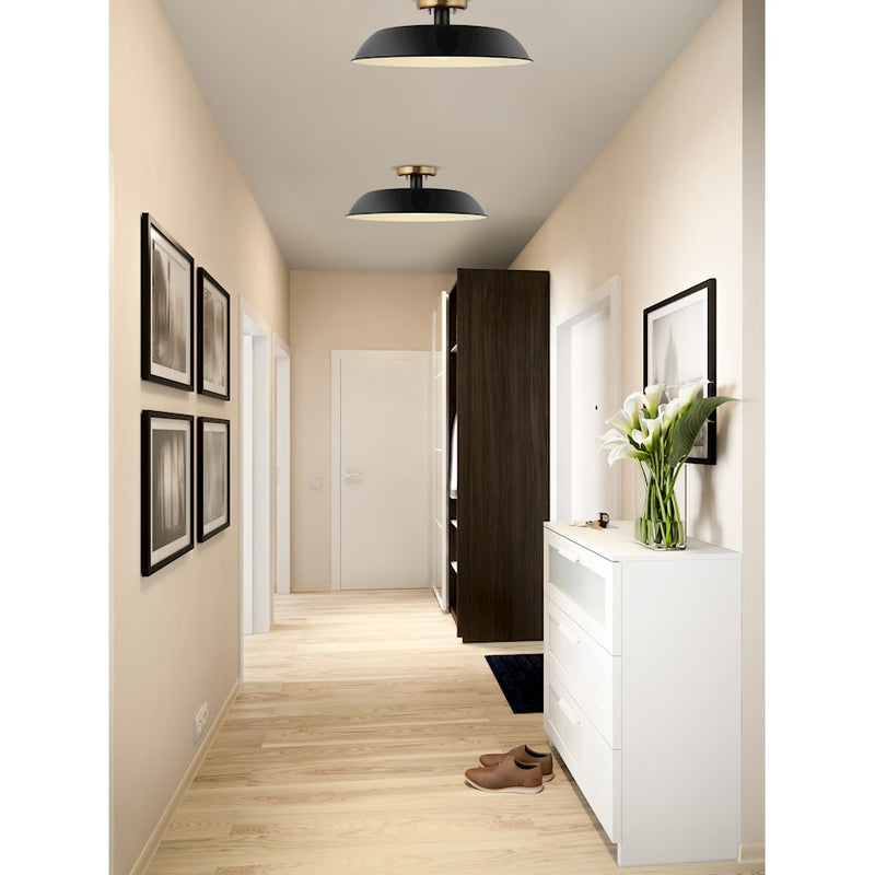 Nuvo Lighting Colony 20in 1-Light Medium Flush Mount | Mid-Century Matte Black and Burnished Brass Metal | Entryway, Hallway & Bedroom | Model 60-7494