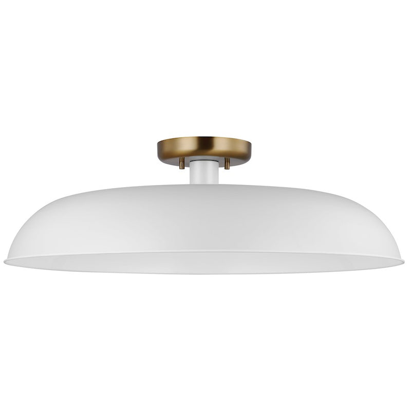 Nuvo Lighting Colony 24in 1-Light Flush Mount | Mid-Century Modern Matte White and Burnished Brass | Kitchen Entryway & Hallway | 24 x 24 | Model 60-7496