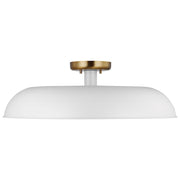 Nuvo Lighting Colony 24in 1-Light Flush Mount | Mid-Century Modern Matte White and Burnished Brass | Kitchen Entryway & Hallway | 24 x 24 | Model 60-7496