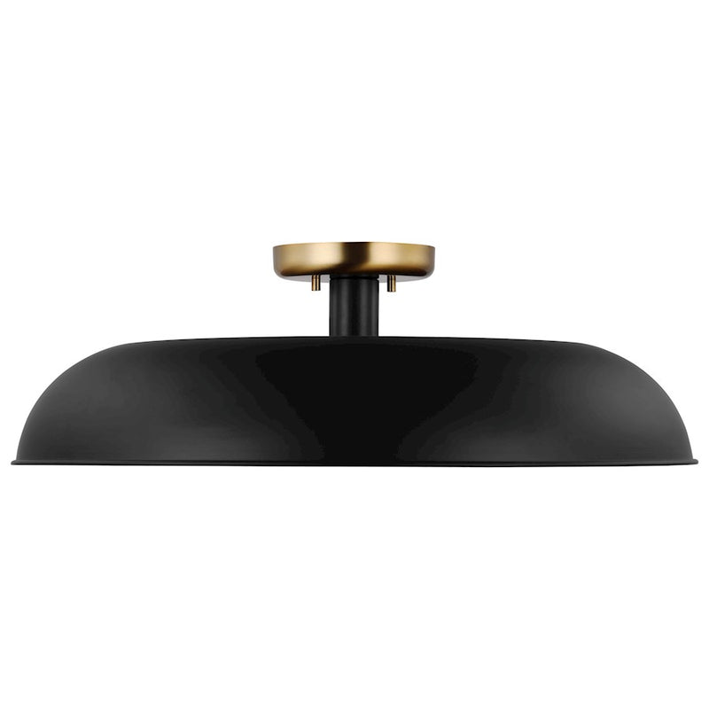 Nuvo Lighting Colony 24in 1-Light Flush Mount | Mid-Century Modern Matte Black and Burnished Brass Metal | Entryway & Hallway | 24 x 24 x | Model 60-7497
