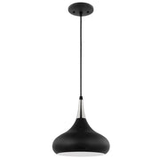 Nuvo Lighting Phoenix 10in 1-Light Small Pendant | Mid-Century Modern Matte Black and Polished Nickel with White Interior | Kitchen Island | Model 60-7510