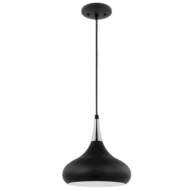 Nuvo Lighting Phoenix 10in 1-Light Small Pendant | Mid-Century Modern Matte Black and Polished Nickel with White Interior | Kitchen Island | Model 60-7510