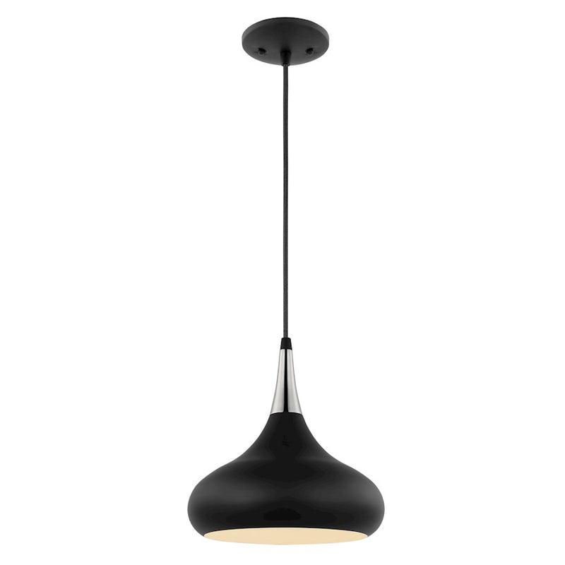 Nuvo Lighting Phoenix 10in 1-Light Small Pendant | Mid-Century Modern Matte Black and Polished Nickel with White Interior | Kitchen Island | Model 60-7510