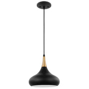 Nuvo Lighting Phoenix 10in 1-Light Small Pendant | Mid-Century Modern Matte Black and Burnished Brass with White Interior | Kitchen Island | Model 60-7511