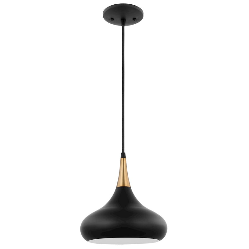 Nuvo Lighting Phoenix 10in 1-Light Small Pendant | Mid-Century Modern Matte Black and Burnished Brass with White Interior | Kitchen Island | Model 60-7511