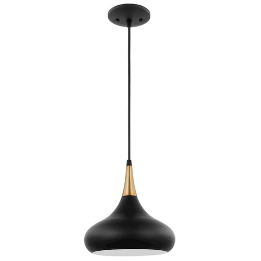 Nuvo Lighting Phoenix 10in 1-Light Small Pendant | Mid-Century Modern Matte Black and Burnished Brass with White Interior | Kitchen Island | Model 60-7511