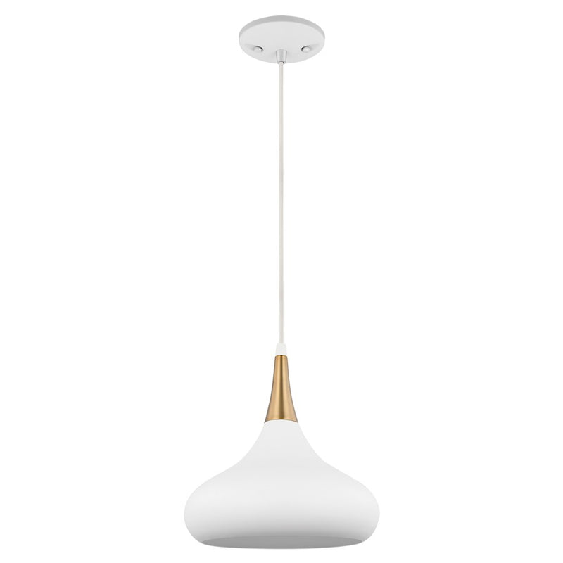 Nuvo Lighting Phoenix 10in 1-Light Small Pendant | Mid-Century Matte White and Burnished Brass | Kitchen Island & Dining Room | 10 x 10 x | Model 60-7512