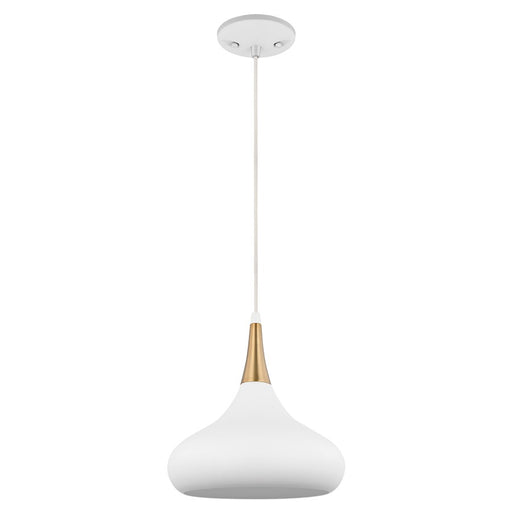 Nuvo Lighting Phoenix 10in 1-Light Small Pendant | Mid-Century Matte White and Burnished Brass | Kitchen Island & Dining Room | 10 x 10 x | Model 60-7512