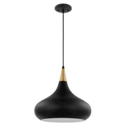 Nuvo Lighting Phoenix 14in 1-Light Medium Pendant | Mid-Century Modern Matte Black and Polished Nickel White Interior | Kitchen Island & | Model 60-7513