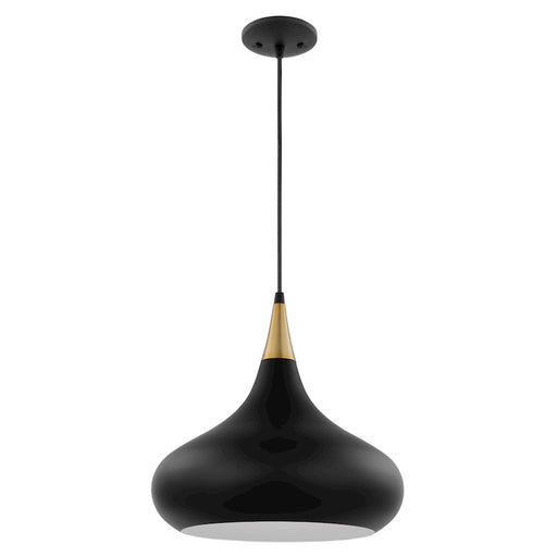 Nuvo Lighting Phoenix 14in 1-Light Medium Pendant | Mid-Century Modern Matte Black and Polished Nickel White Interior | Kitchen Island & | Model 60-7513