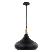 Nuvo Lighting Phoenix 14in 1-Light Medium Pendant | Mid-Century Modern Matte Black and Polished Nickel White Interior | Kitchen Island & | Model 60-7513