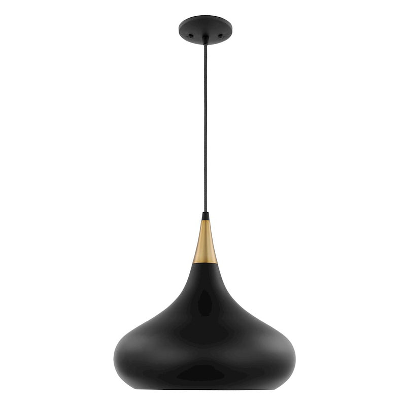 Nuvo Lighting Phoenix 14in 1-Light Medium Pendant | Mid-Century Modern Matte Black and Polished Nickel White Interior | Kitchen Island & | Model 60-7513