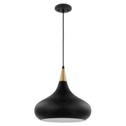 Nuvo Lighting Phoenix 14in 1-Light Medium Pendant | Mid-Century Modern Matte Black and Burnished Brass with White Interior | Kitchen | Model 60-7514