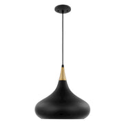 Nuvo Lighting Phoenix 14in 1-Light Medium Pendant | Mid-Century Modern Matte Black and Burnished Brass with White Interior | Kitchen | Model 60-7514