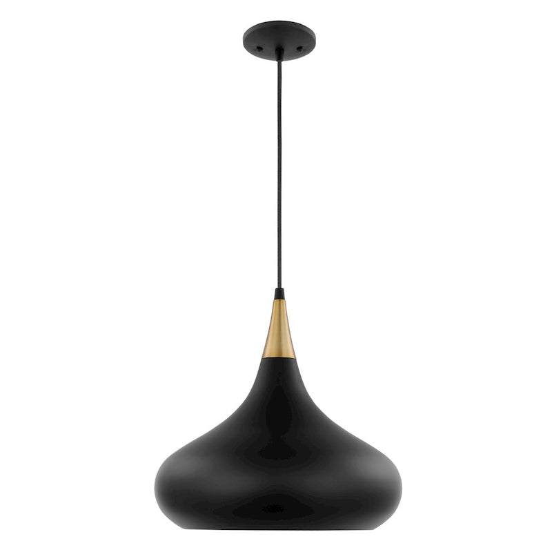 Nuvo Lighting Phoenix 14in 1-Light Medium Pendant | Mid-Century Modern Matte Black and Burnished Brass with White Interior | Kitchen | Model 60-7514