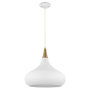 Nuvo Lighting Phoenix 14in 1-Light Medium Pendant | Mid-Century Matte White and Burnished Brass | Kitchen Island & Dining Room | 14 x 14 x | Model 60-7515