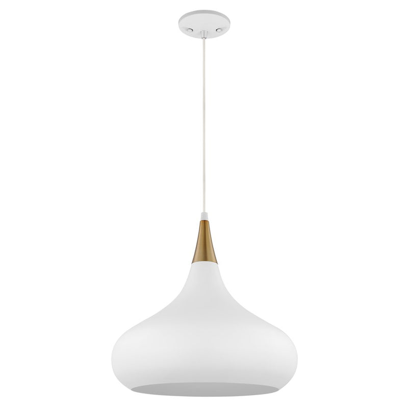 Nuvo Lighting Phoenix 14in 1-Light Medium Pendant | Mid-Century Matte White and Burnished Brass | Kitchen Island & Dining Room | 14 x 14 x | Model 60-7515