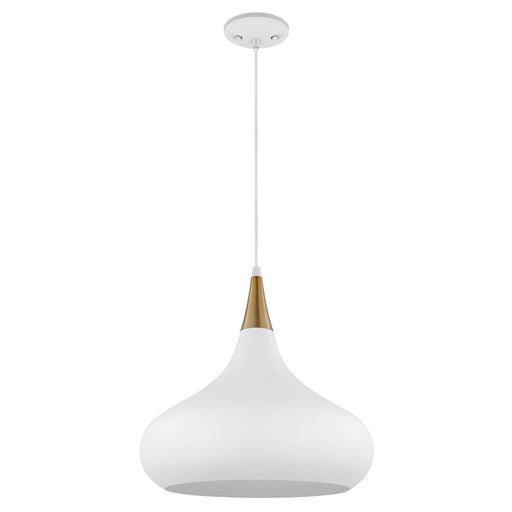 Nuvo Lighting Phoenix 14in 1-Light Medium Pendant | Mid-Century Matte White and Burnished Brass | Kitchen Island & Dining Room | 14 x 14 x | Model 60-7515
