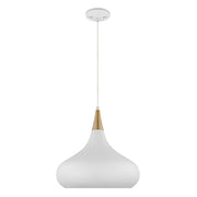Nuvo Lighting Phoenix 14in 1-Light Medium Pendant | Mid-Century Matte White and Burnished Brass | Kitchen Island & Dining Room | 14 x 14 x | Model 60-7515
