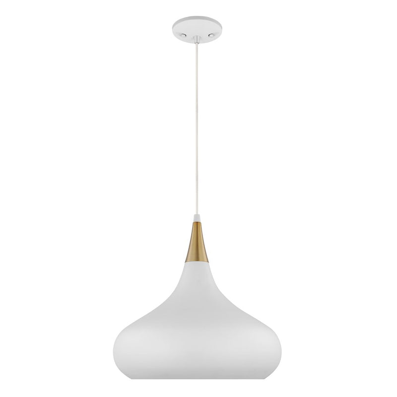 Nuvo Lighting Phoenix 14in 1-Light Medium Pendant | Mid-Century Matte White and Burnished Brass | Kitchen Island & Dining Room | 14 x 14 x | Model 60-7515