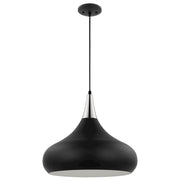 Nuvo Lighting Phoenix 18in 1-Light Large Pendant | Mid-Century Matte Black and Polished Nickel White Interior | Kitchen Island & Dining | Model 60-7516