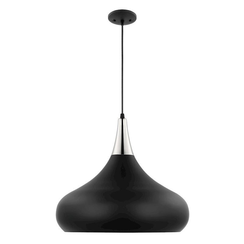 Nuvo Lighting Phoenix 18in 1-Light Large Pendant | Mid-Century Matte Black and Polished Nickel White Interior | Kitchen Island & Dining | Model 60-7516