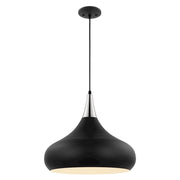Nuvo Lighting Phoenix 18in 1-Light Large Pendant | Mid-Century Matte Black and Polished Nickel White Interior | Kitchen Island & Dining | Model 60-7516