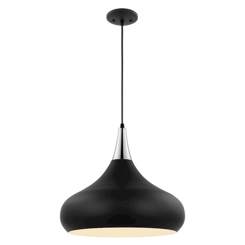Nuvo Lighting Phoenix 18in 1-Light Large Pendant | Mid-Century Matte Black and Polished Nickel White Interior | Kitchen Island & Dining | Model 60-7516
