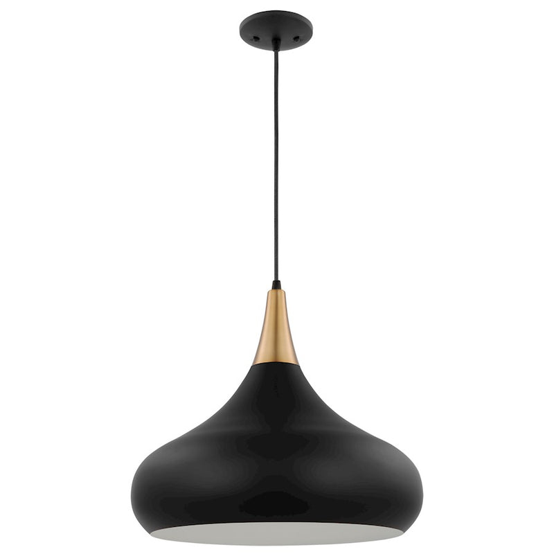Nuvo Lighting Phoenix 18in 1-Light Large Pendant | Mid-Century Modern Matte Black and Burnished Brass with White Interior | Kitchen Island | Model 60-7517