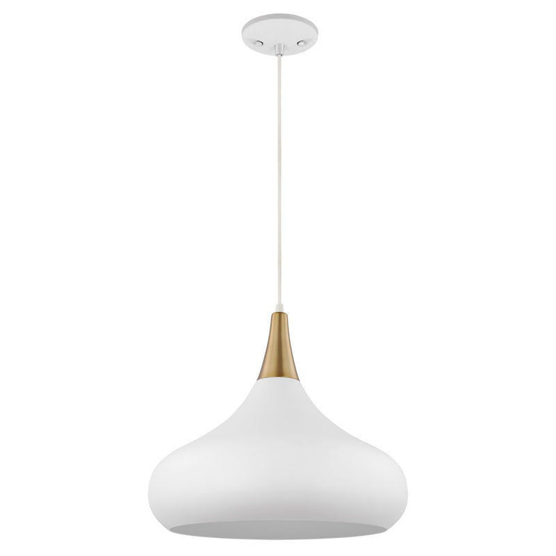 Nuvo Lighting Phoenix 18in 1-Light Large Pendant | Mid-Century Matte White and Burnished Brass | Kitchen Island & Dining Room | 18 x 18 x | Model 60-7518