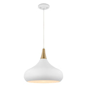 Nuvo Lighting Phoenix 18in 1-Light Large Pendant | Mid-Century Matte White and Burnished Brass | Kitchen Island & Dining Room | 18 x 18 x | Model 60-7518